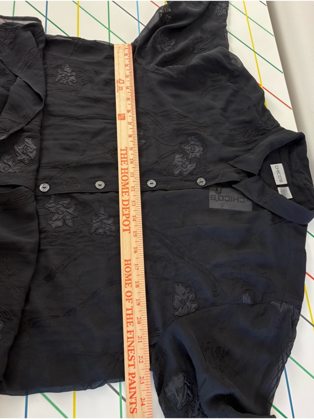 NWT Chico's Sheer Black Embroidered Button-Up Top 100% Silk Plus Size Witchy - Picture 9 of 9